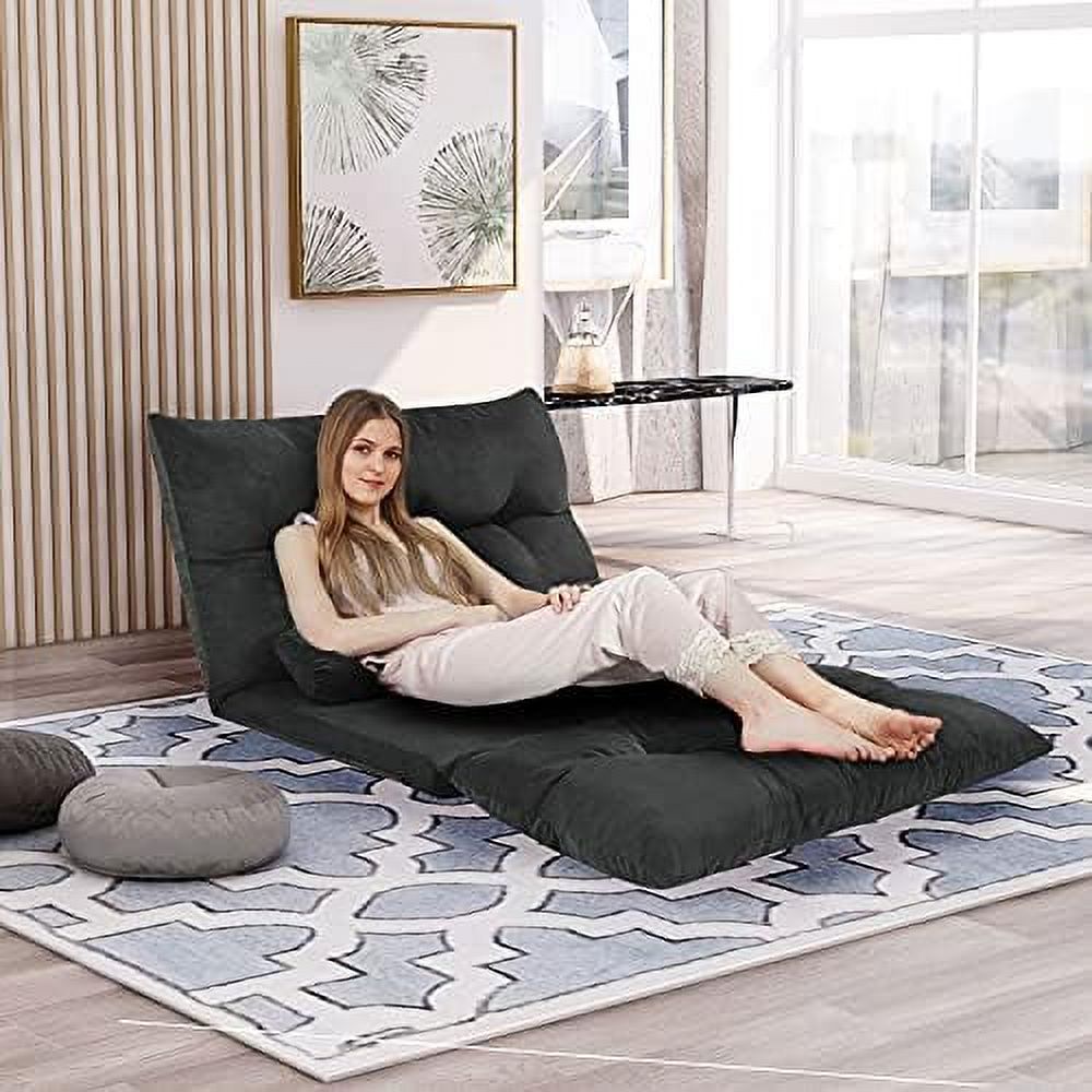 Adjustable Fabric Floor Couch Sofa Bed with Two Pillows Q10165