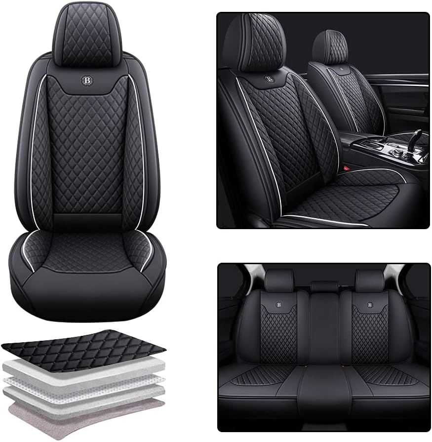 Pink-Black PU Leather Car Seat Covers Full Set 5 Seat T9302
