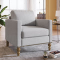 Light Gray Linen Armchair with Wooden Legs G76024