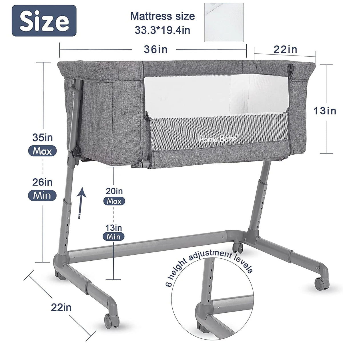 Grey Bassinet with Wheels and Folding Frame T8706