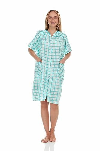 Snaps Front Closure Short Sleeve Woven House Dress G875309