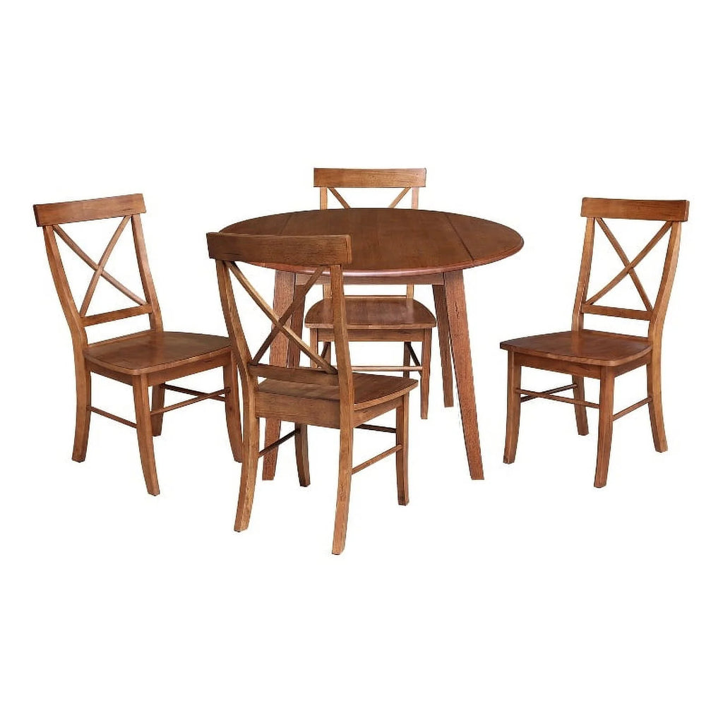 42" Round Solid Wood Dual Drop Leaf Table with 4 Chairs W814