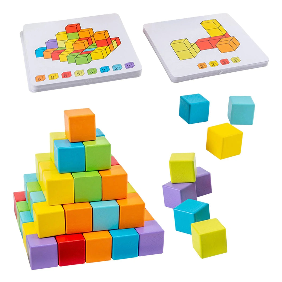 Wooden Building Blocks Stacking Game with Cards Sensory Toys D54482