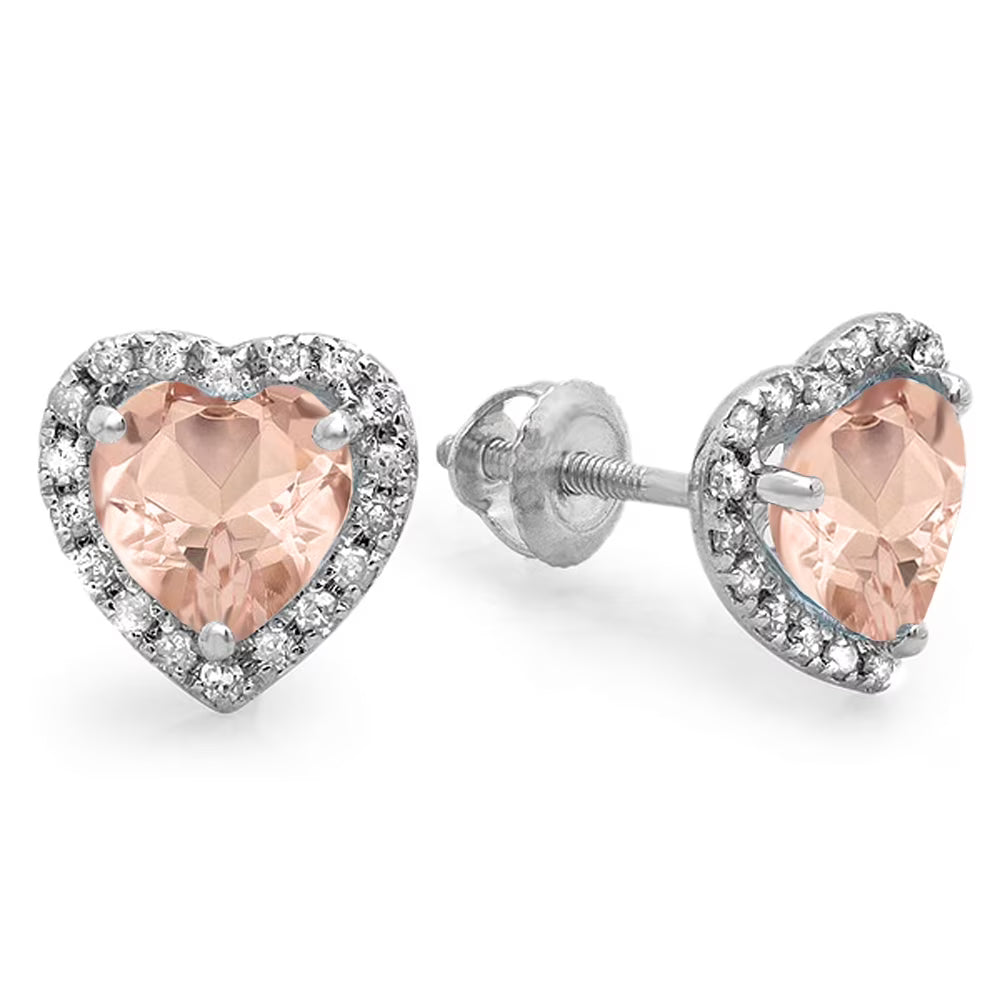 18K White Gold Morganite & Diamond Halo Stud Earrings P95047