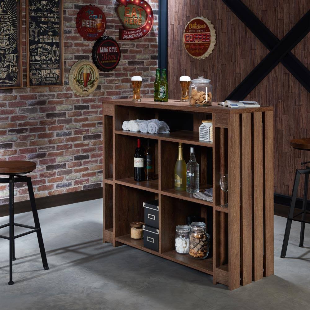 Rustic Multi-Storage Bar Table, Walnut P763