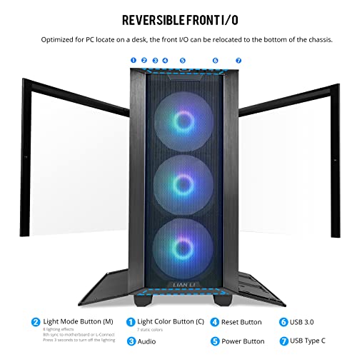 Black E-ATX PC Case with Tempered Glass Doors, Mesh Panels, 4x140mm PWM Fans B390
