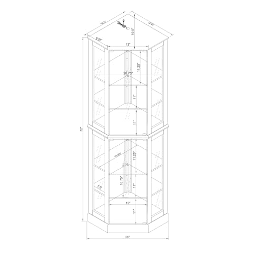6-Tier Lighted Corner Curio Cabinet with Mirrors and Adjustable Shelves (Cherry) R283717