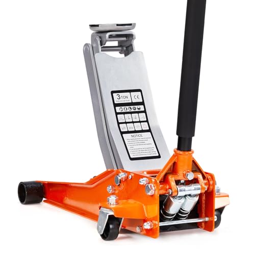 Low Profile Floor Jack, Dual Pistons Quick Lift Pump, Orange D92674
