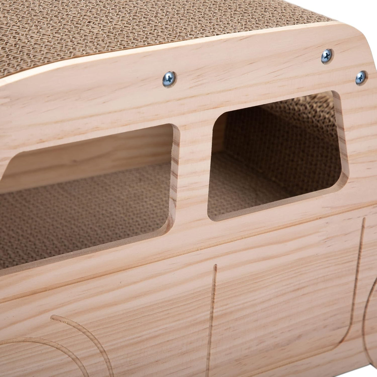 2-in-1 Wood Corrugated Cat Scratcher, Natural Pine Board, Durable Cardboard K737712
