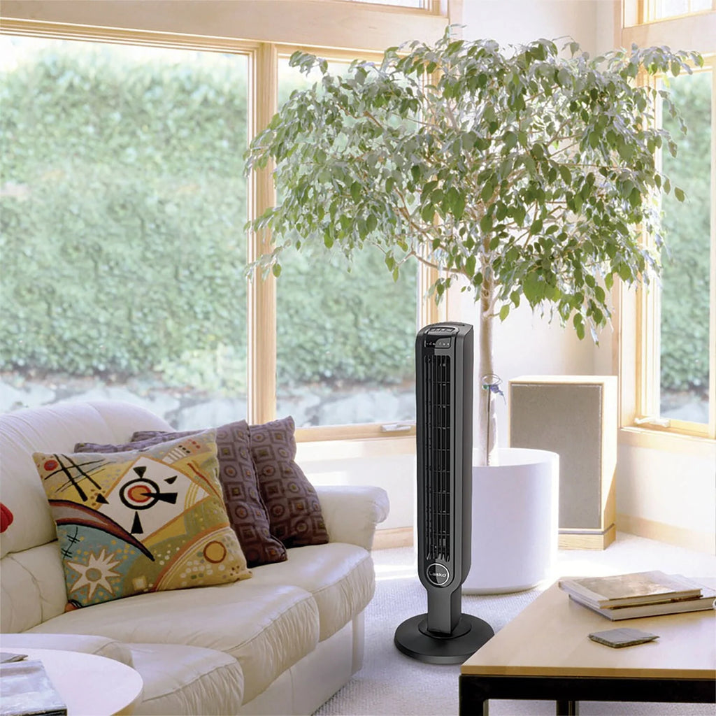 Black 3-Speed Oscillating Tower Fan with Timer and Remote H67232