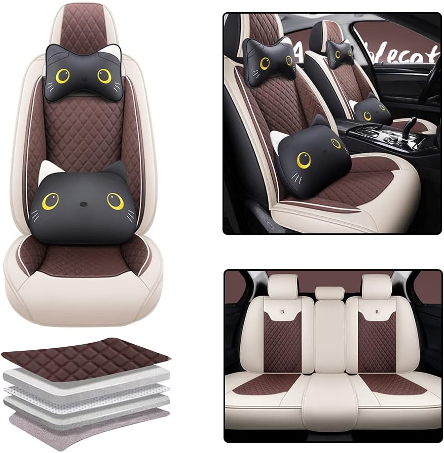 Pink-Black PU Leather Car Seat Covers Full Set 5 Seat T9302