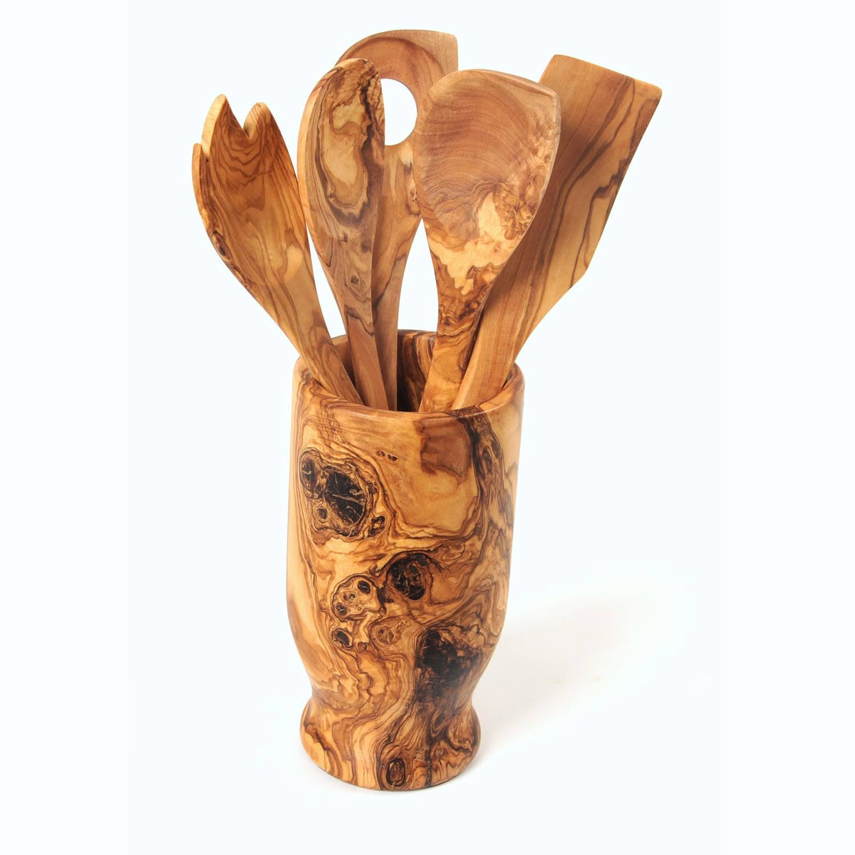 Hand Carved Utensil Holder and 6 Piece Kitchen Tool Set P1667