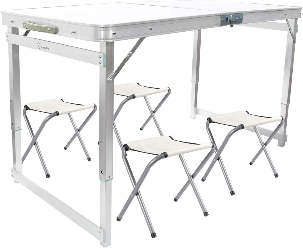 Folding Picnic Table with 4 Stools Aluminum Table Chair Set A7386
