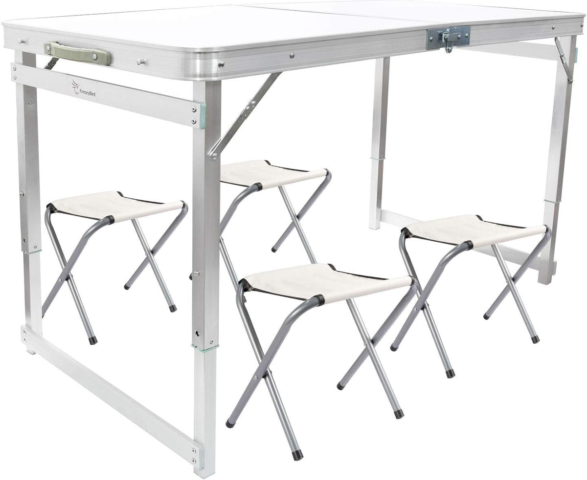 Folding Picnic Table with 4 Stools Aluminum Table Chair Set A7386