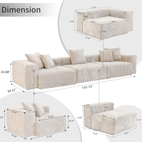 Oversized Corduroy 3 Seater Sectional Sofa B356179