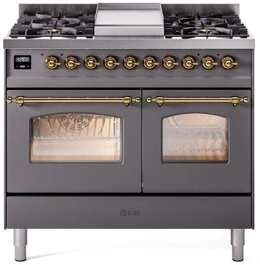 40 Dual Fuel Natural Gas Range Matte Graphite Brass Trim Q80846