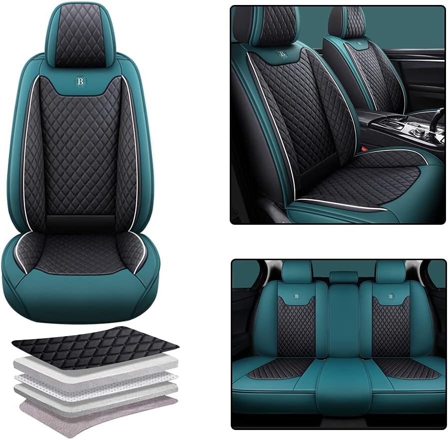 Pink-Black PU Leather Car Seat Covers Full Set 5 Seat T9302