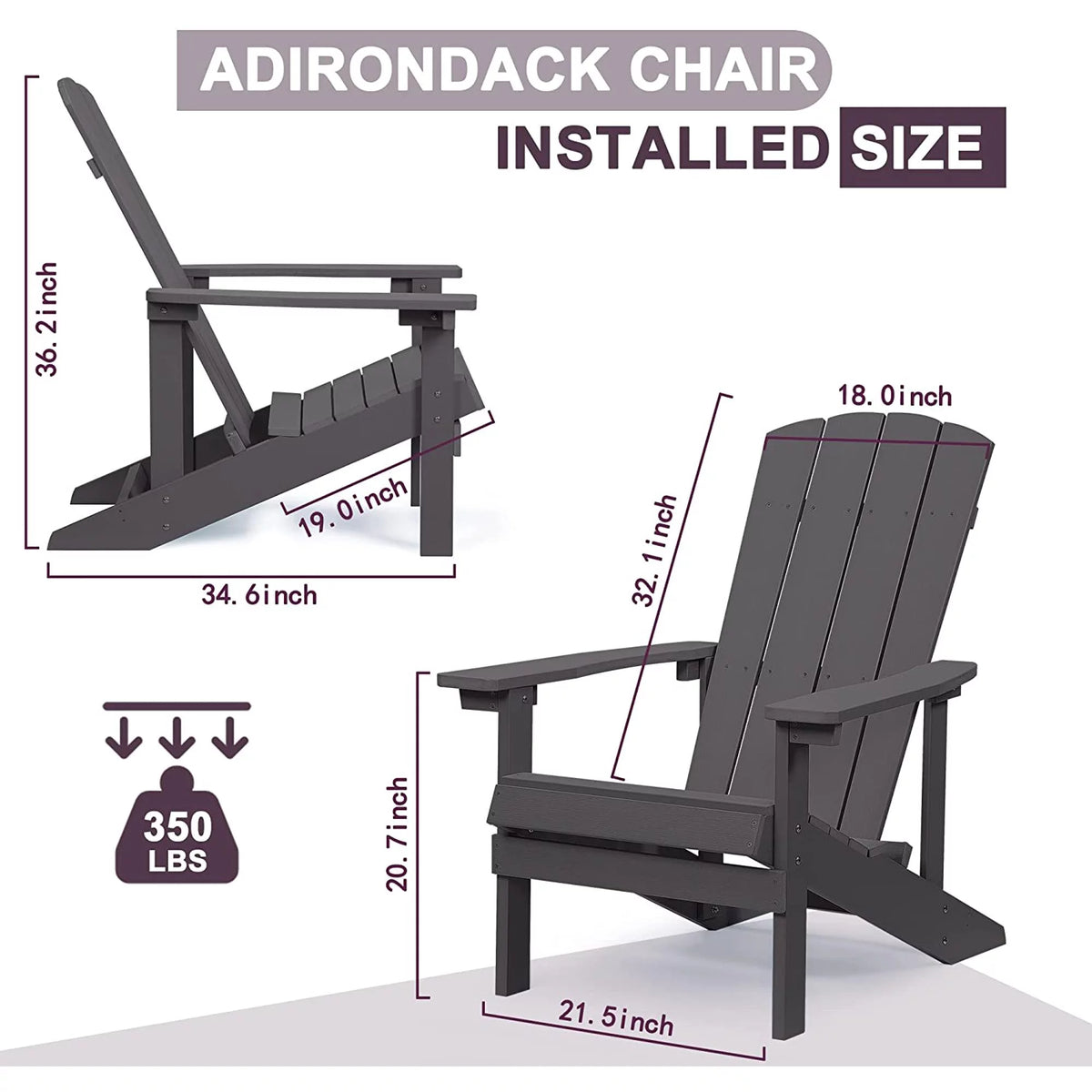 2 Pcs Weather Resistant HIPS Adirondack Chair P2024