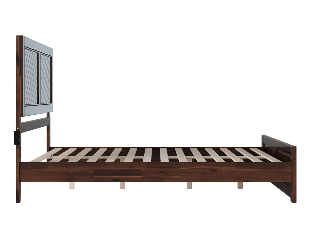 Queen Solid Wood Low Profile Platform Bed with Footboard, Walnut T85879