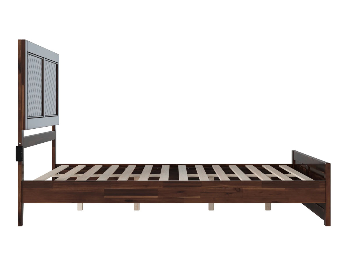 Queen Solid Wood Low Profile Platform Bed with Footboard, Walnut T85879
