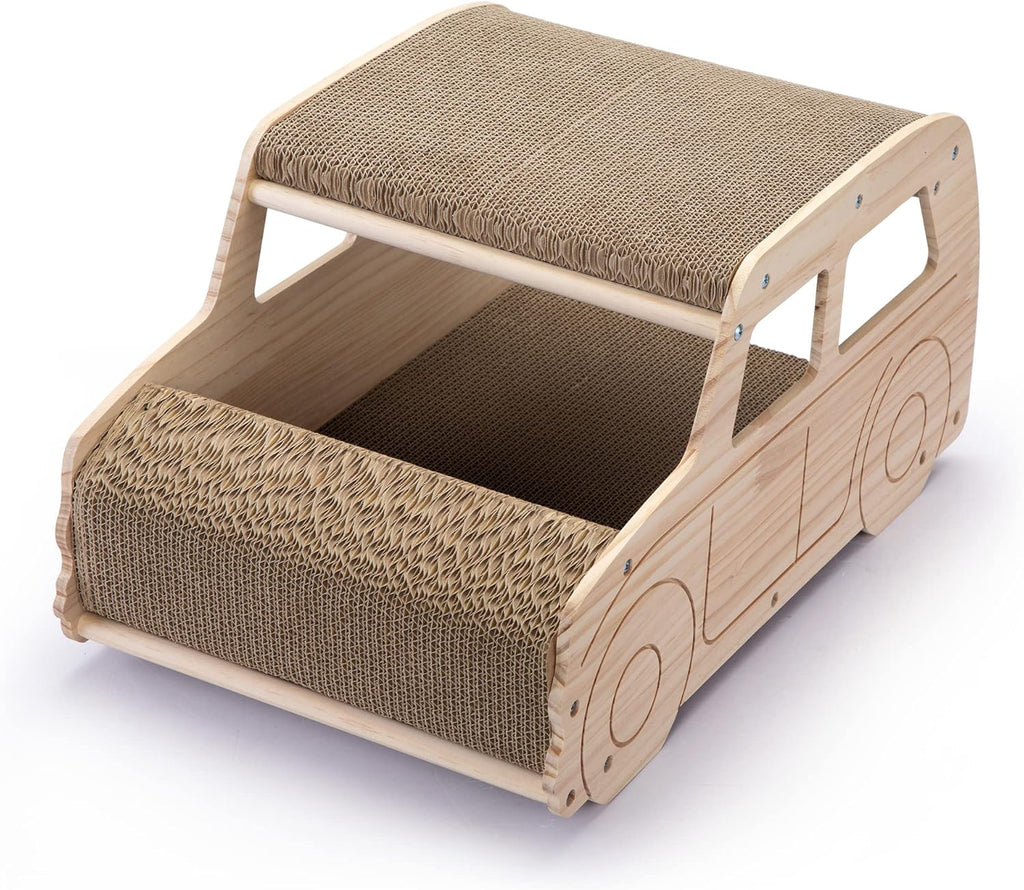 2-in-1 Wood Corrugated Cat Scratcher, Natural Pine Board, Durable Cardboard K737712