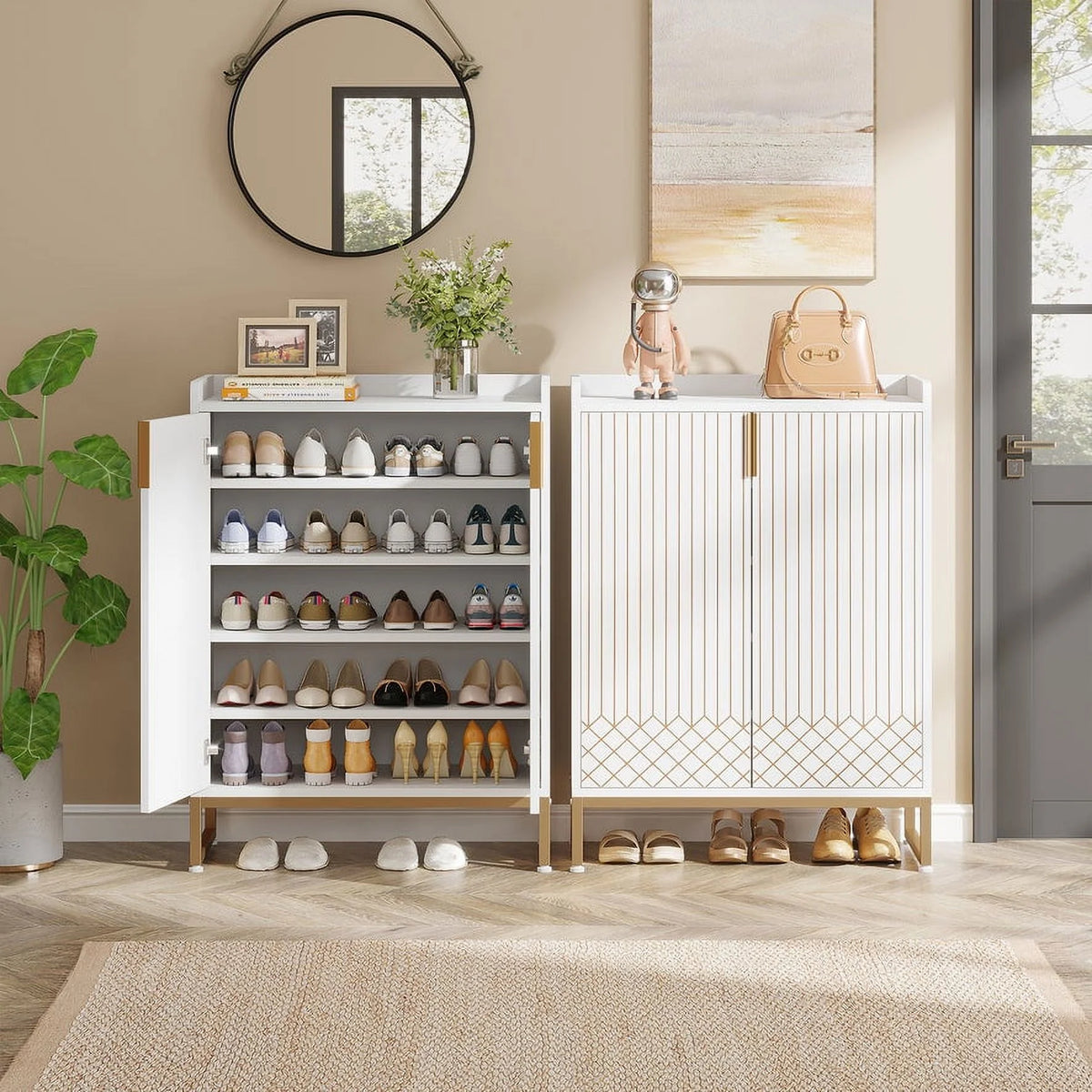White and Gold 25 Pairs 5-Tier Shoe Cabinet S7777