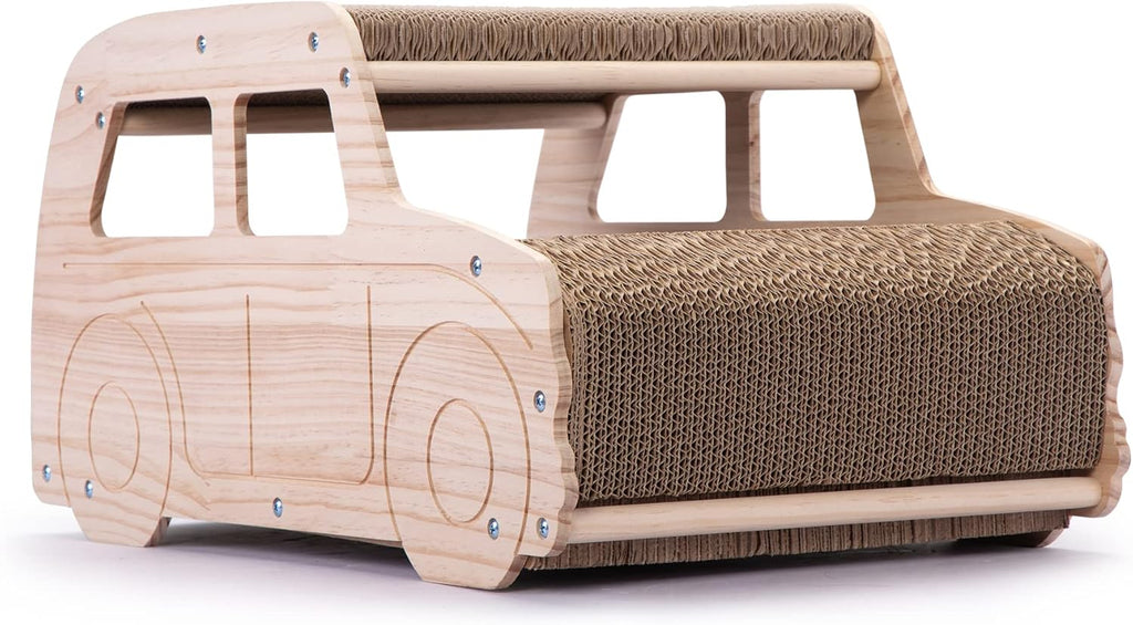 2-in-1 Wood Corrugated Cat Scratcher, Natural Pine Board, Durable Cardboard K737712