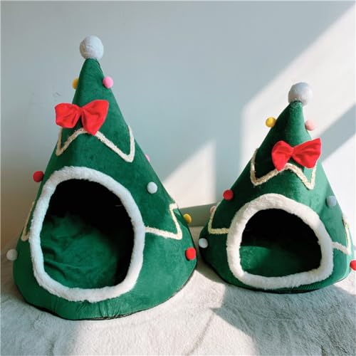 Green Christmas Tree Cat Bed with Detachable Pillow I7945