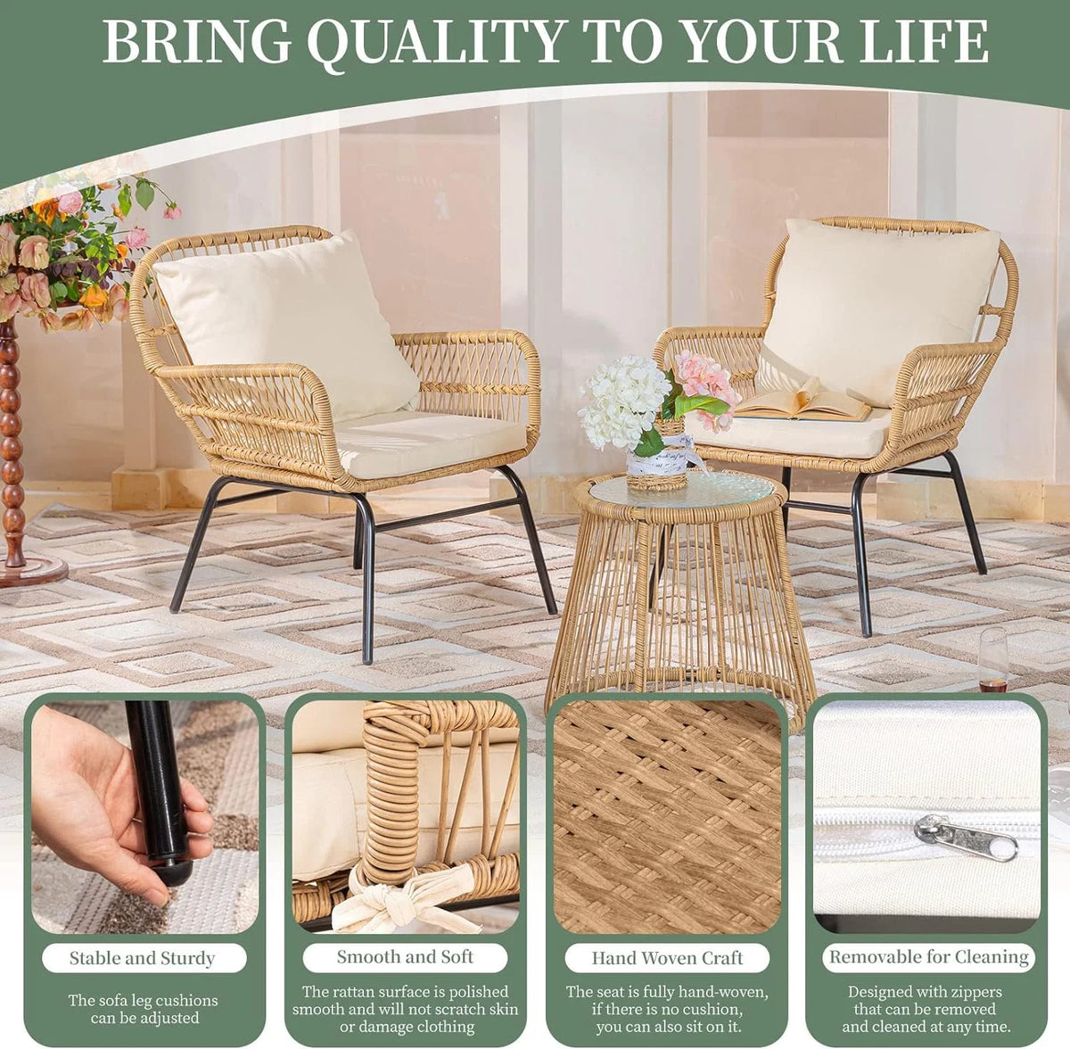 Beige Wicker Outdoor Sectional Sofa E7442