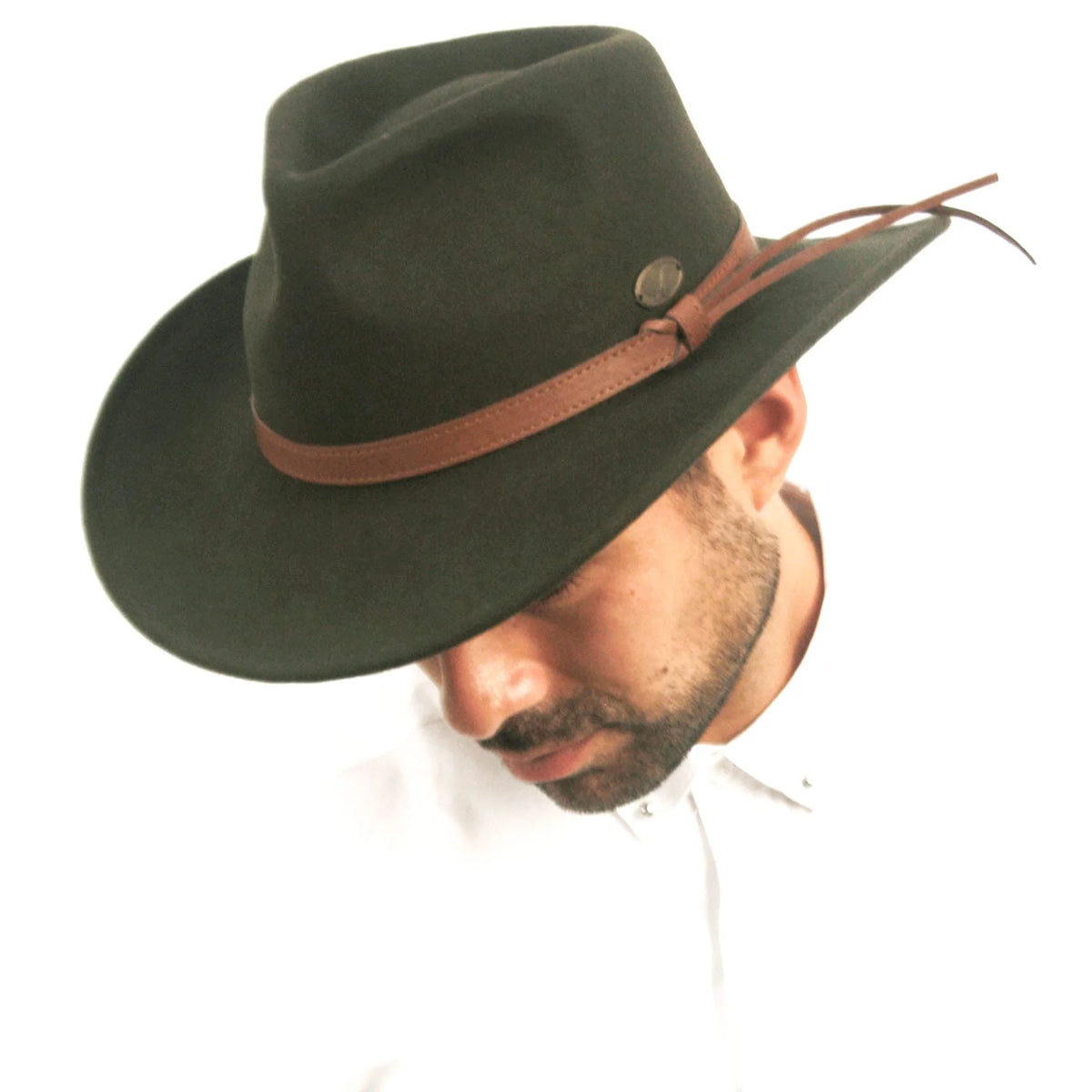 Wool Felt Outback Fedora with Faux Leather Band O92712