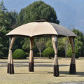 Brown Patio Metal Gazebo with Screen and LED Lights W34839