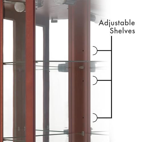 6-Tier Lighted Corner Curio Cabinet with Mirrors and Adjustable Shelves (Cherry) R283717