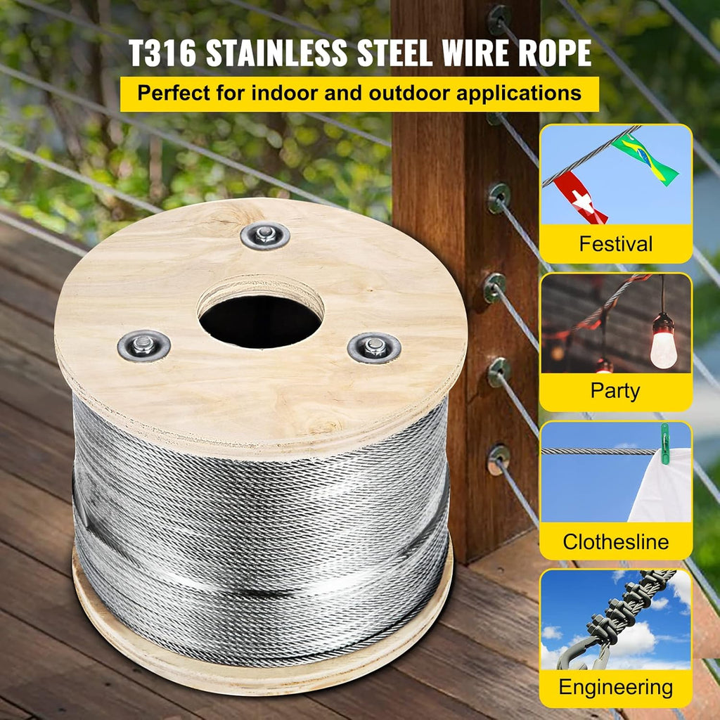 Stainless Steel Cable Railing 1/8x 500ft Wire Rope Y643524