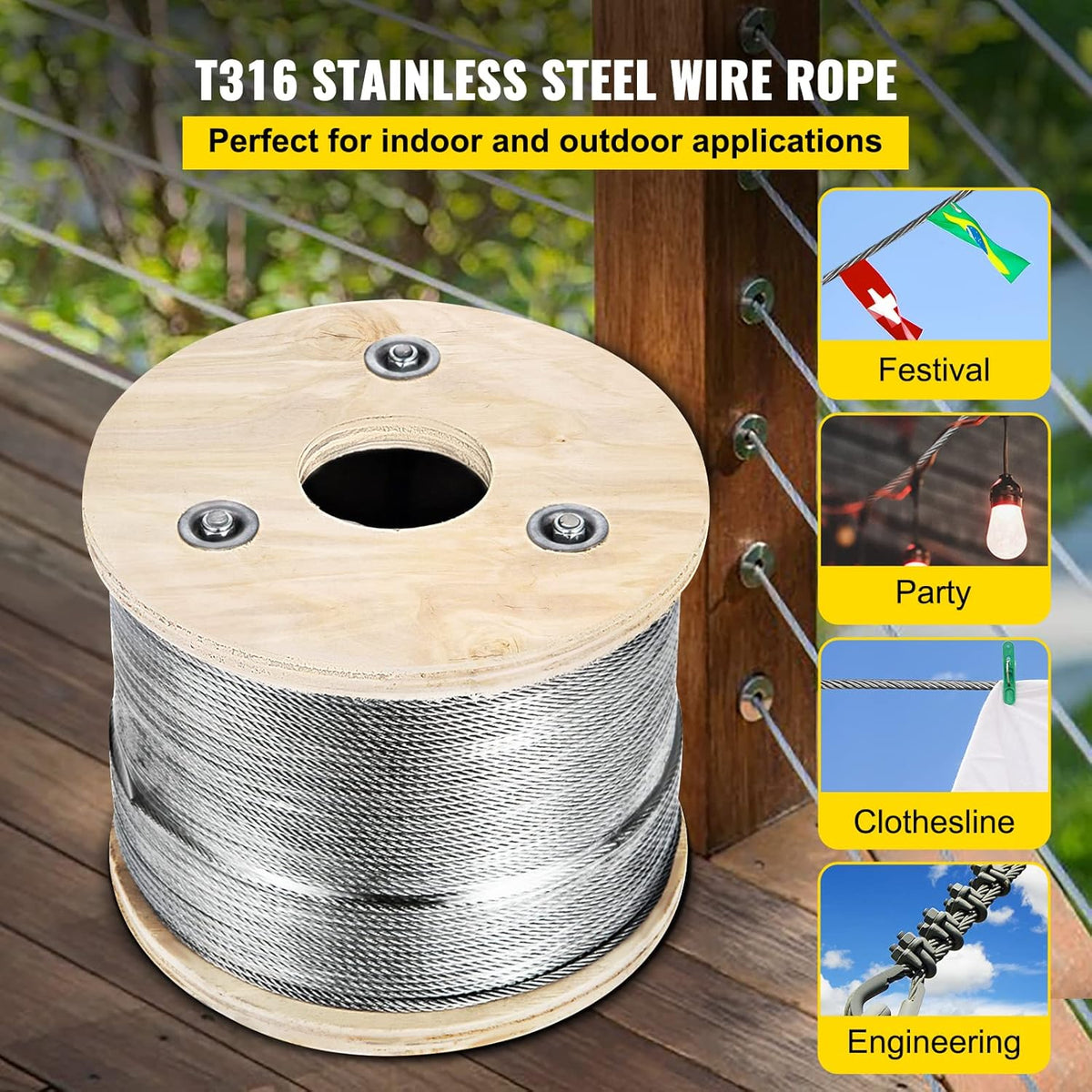 Stainless Steel Cable Railing 1/8x 500ft Wire Rope Y643524