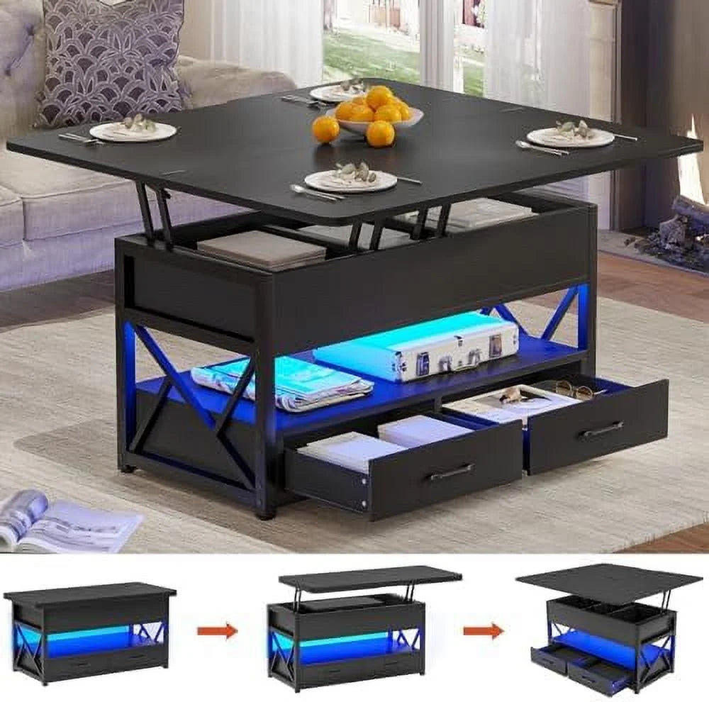 40" Lift Top Coffee Table with 2 Drawers & LED Light H74950