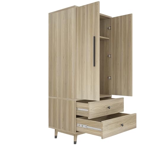 Oak 4 Door Armoire Wardrobe with 2 Drawers B74040