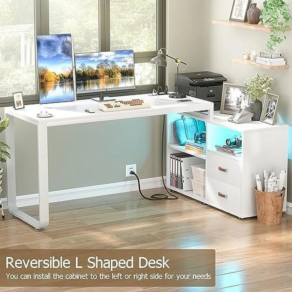 L Shaped Desk with File Cabinet 55 Inch Espresso B317