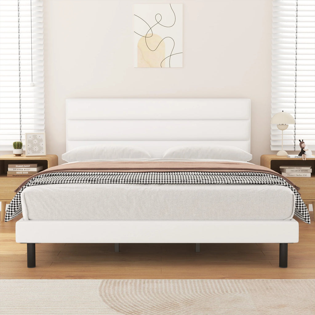Queen Size Wingback Fabric Upholstered Platform Bed Frame D351