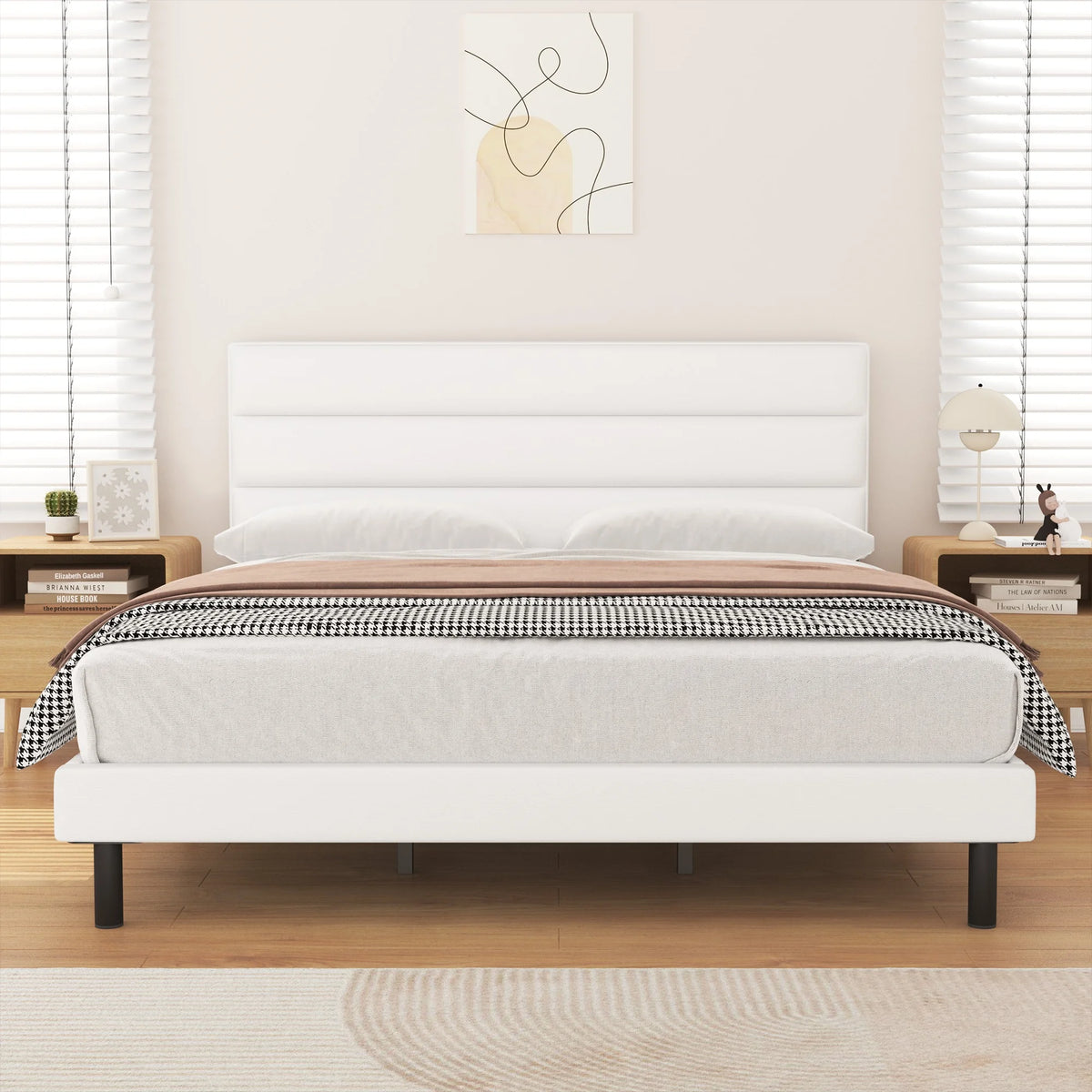 Queen Size Wingback Fabric Upholstered Platform Bed Frame D351