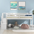 White Twin Size Loft Bed with Stairs and Storage V837097
