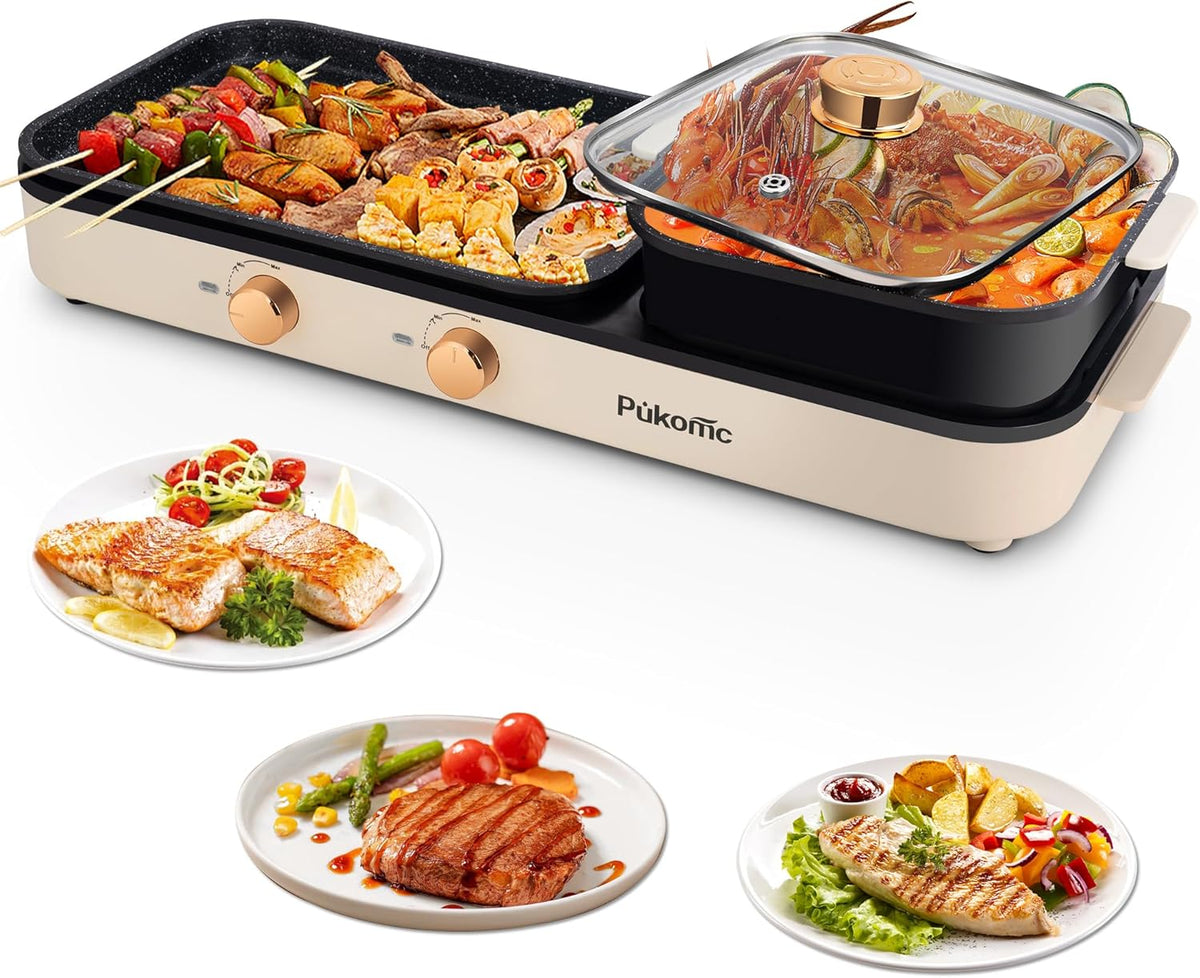 2 in 1 Electric Hot Pot with Grill, Non-Stick Removable Plate O3586