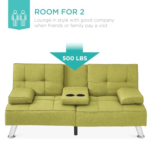 Gray Linen Folding Futon Sofa Bed with Cupholders W88856