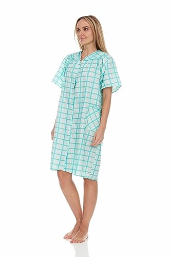 Snaps Front Closure Short Sleeve Woven House Dress G875309