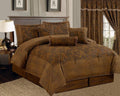 Dark Camel Brown 7 Piece Micro Suede King Size Comforter Set E29923