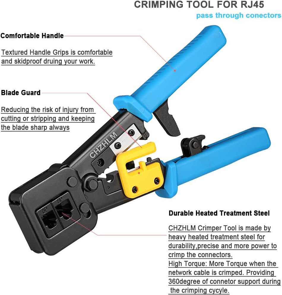 RJ45 Crimp Tool Kit with 50PCS Connectors Cable Tester A98157