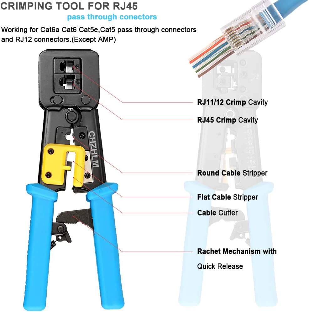 RJ45 Crimp Tool Kit with 50PCS Connectors Cable Tester A98157