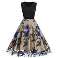 V Neck Sleeveless Mesh Floral Embroidery Dress D9590