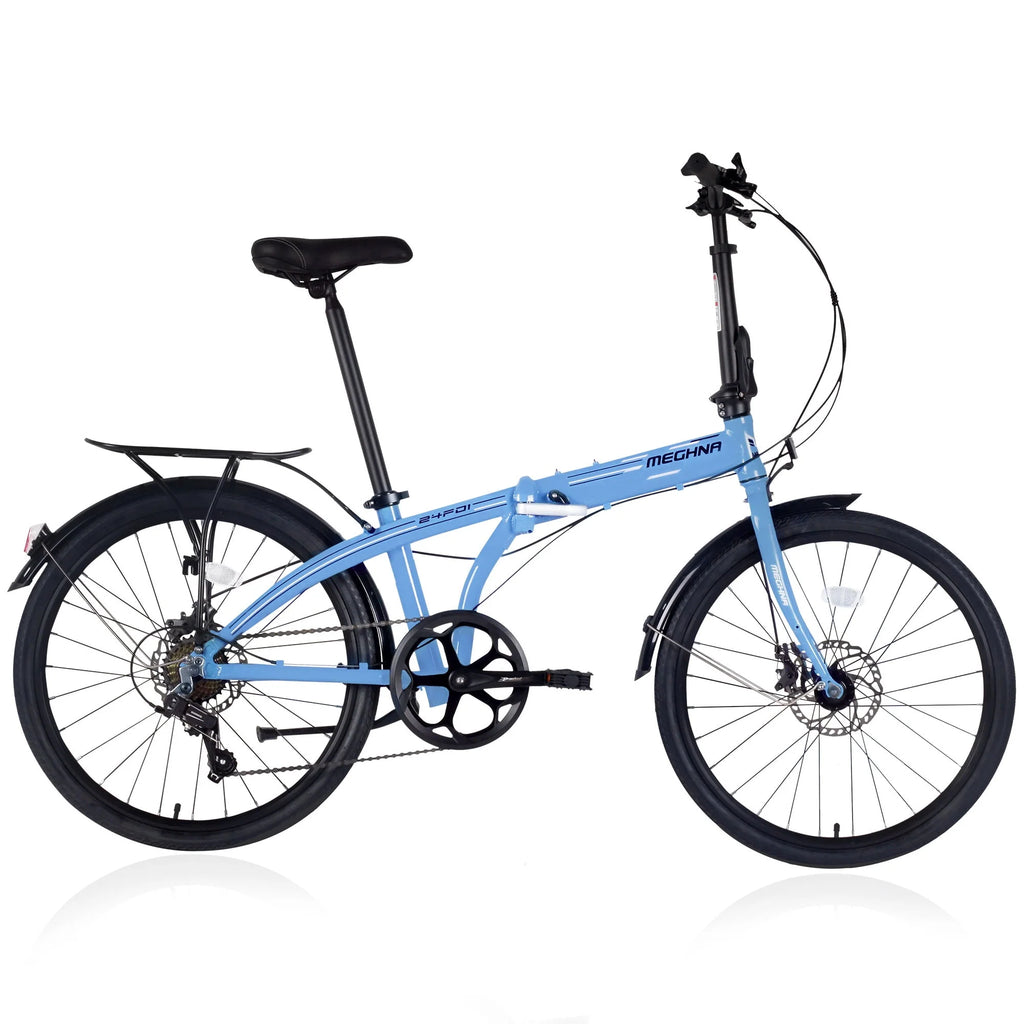 Blue 7 Speed Aluminum Folding Bike Q38031