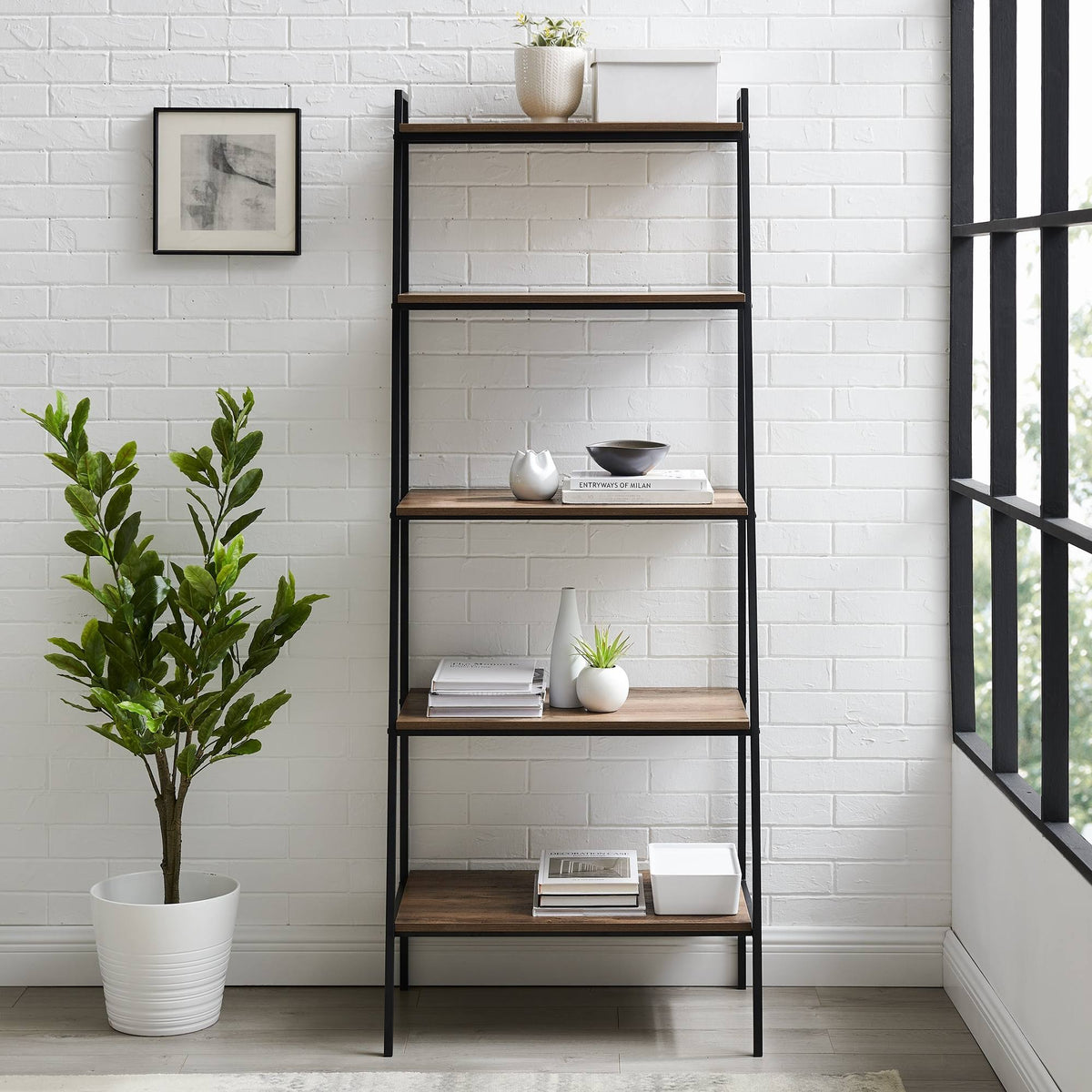 Dark Walnut Open Ladder Bookshelf S614