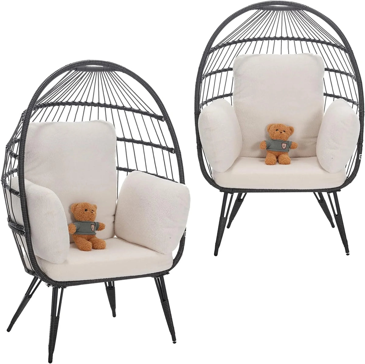 Oversized Wicker Egg Chairs Set of 2 with Cushions Q801186